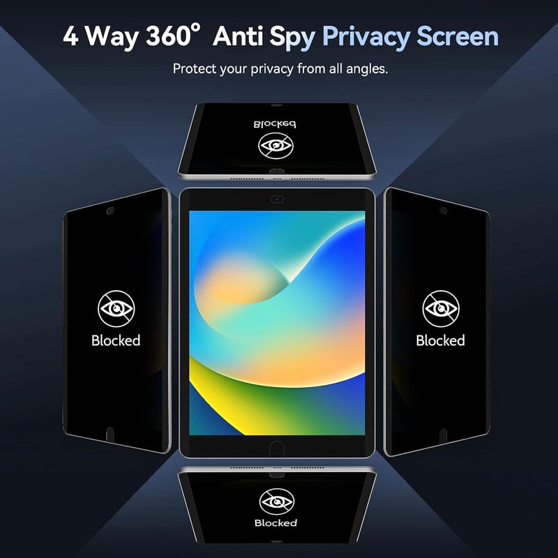 Protescreen 360° Magnetic Privacy Screen for iPad 9th 8th 7th Generation 10.2 Inch & iPad Air 3th & iPad Pro 10.5 In, 4 Way Privacy Removable Anti Glare Blue Light Filter Shield Film Anti Spy Protector - Image 2